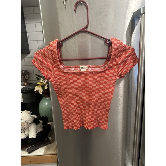 Billabong Tops - Y2K Billabong Ribbed Square Neckline Cropped Ruffle Trim SzL